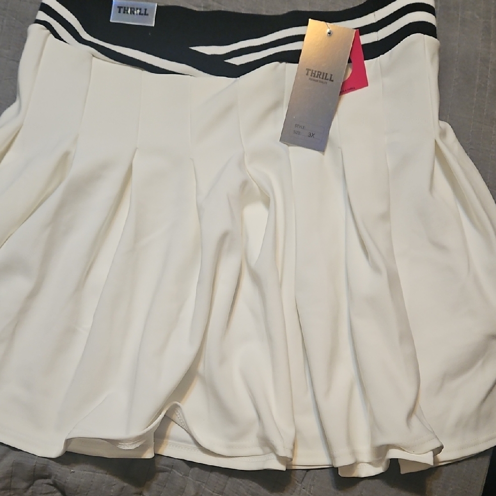 3 Skirt Bundle, Thrill White Skater Skirt with Black Striped Waistband